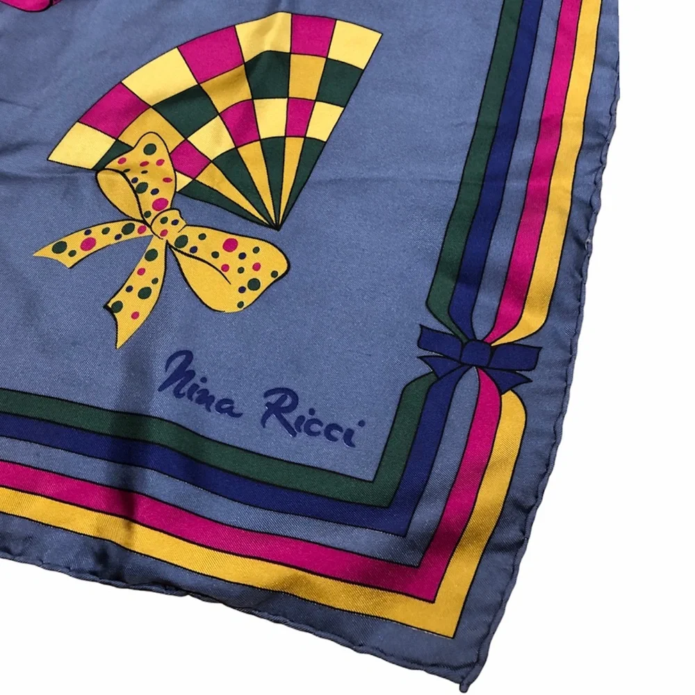 Nina Ricci Printed Silk Scarf Bow and Fan Vintage